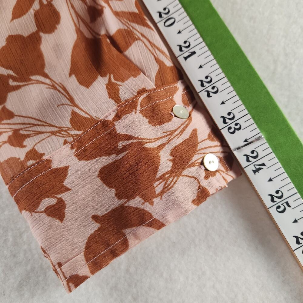 A New Day Women’s Pink & Brown Floral Button Up Blouse Sheer Size L - Picture 5 of 7